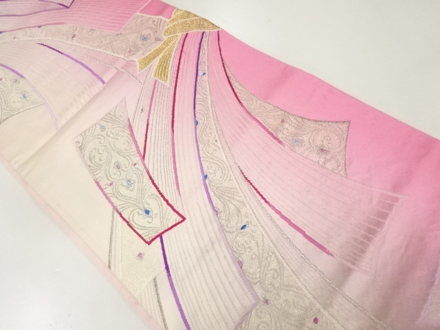 JAPANESE KIMONO / ANTIQUE FUKURO OBI / SILK / WOVEN NOSHI PATTERN